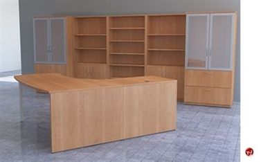 Picture of L Shape Office Desk Workstation wtih Bookcase Storage Credenza