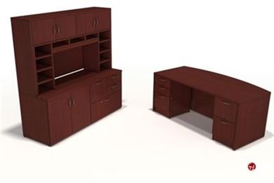 Picture of Bowfront Executive Office Desk with Storage Credenza and Overhead Storage