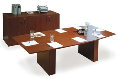 Picture of 96" Boat Shape Conference Table with 4 Door Storage Cabinet