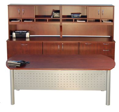 Picture of Bowtop Executive Office Table with Storage Credenza and Overhead Storage