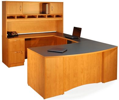 Picture of 72" Bowfront U Shape Office Desk Workstation with Overhead Storage