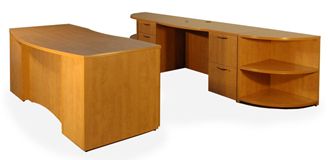 Picture of 72" Bowfront Executive Desk with Kneespace Credenza and Corner Bookcases