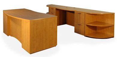 Picture of 72" Bowfront Executive Desk with Kneespace Credenza and Corner Bookcases