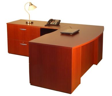 Picture of 72" L Shape Bowfront Executive Office Desk with Lateral Filing Pedestal
