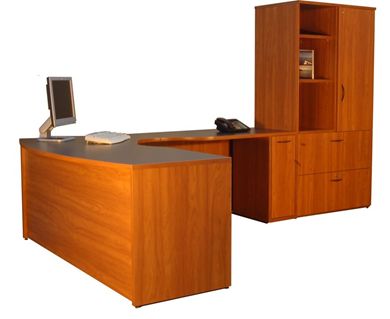 Picture of 72" L Shape Curve Desk Workstation with 2 Drawer Lateral File and Open Bookcase