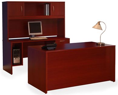 Picture of 72" Executive Office Desk with Kneespace Credenza with Overhead Storage
