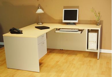 Picture of 60" L Shape Computer Office Desk with CPU Holder and Keyboard Tray