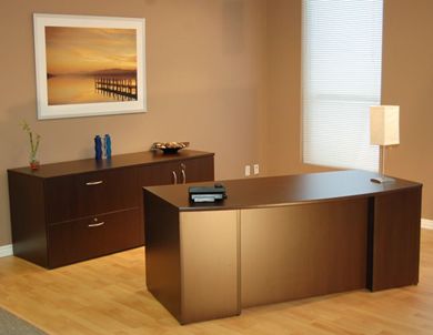 Picture of 72" Double Pedestal Bowfront Desk with Locking Storage Credenza