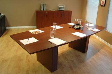 Picture of 96" Boat Shape Conference Table with 4 Door Storage Buffet