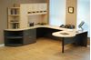 Picture of 72" U Shape P Top Office Desk Workstation with Closed Overhead Storage Hutch and Corner Bookcase