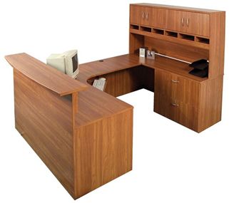 Picture of 72" U Shape Reception Desk Workstation with Closed Overhead Storage