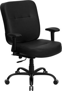 Picture of  400 LB. CAPACITY BIG AND TALL BLACK LEATHER OFFICE CHAIR WITH ARMS AND EXTRA WIDE SEAT