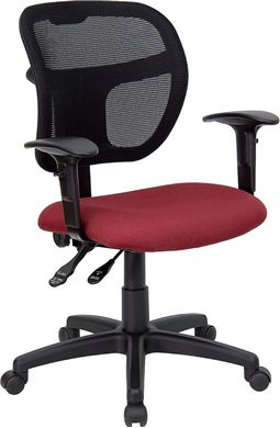 Picture of MID-BACK MESH TASK CHAIR WITH BURGUNDY FABRIC SEAT AND ARMS