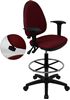 Picture of MID-BACK BURGUNDY FABRIC MULTI-FUNCTIONAL DRAFTING STOOL WITH ARMS AND ADJUSTABLE LUMBAR SUPPORT