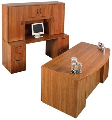 Picture of 72" Double Pedestal Bowfront Executive Desk with Kneespace Computer Credenza and Closed Storage