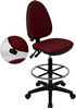 Picture of MID-BACK BURGUNDY FABRIC MULTI-FUNCTIONAL DRAFTING STOOL WITH ADJUSTABLE LUMBAR SUPPORT 