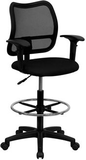 Picture of MID-BACK MESH DRAFTING STOOL WITH BLACK FABRIC SEAT AND ARMS