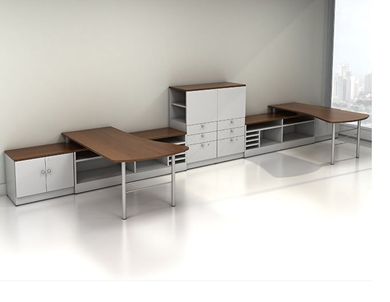 Picture of Contemporary 2 Person L Shape Office Desk Workstation with Bookcase Filing Storage