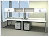Picture of Cluster of 4 Person Cubicle Desk Station with Overhead Storage and Mobile Filing Pedestal