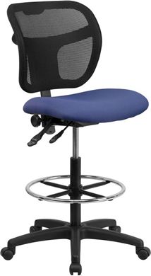 Picture of MID-BACK MESH DRAFTING STOOL WITH NAVY BLUE FABRIC SEAT