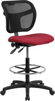 Picture of MID-BACK MESH DRAFTING STOOL WITH BURGUNDY FABRIC SEAT AND ARMS