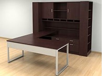Picture of 72" Contemporary U Shape Office Desk Workstation with Overhead Storage
