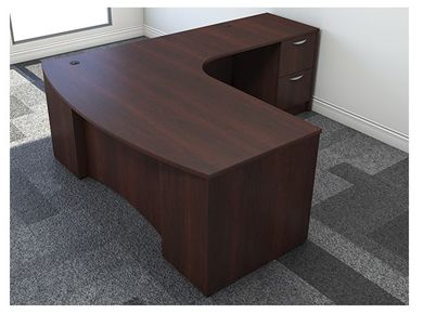 Picture of 72" L Shape Bowfront Office Desk with Filing Cabinet