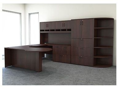 Picture of 72" U Shape Office Desk Workstation with Overhead Storage and Bookcase Lateral Filing