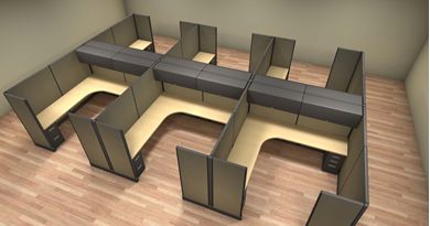 Picture of Cluster of 6 Person L Shape 8' x 8' Cubicle Desk Workstation