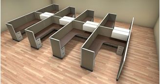 Picture of Cluster of 8 Person L Shape 6' x 8' Cubicle Desk Workstation