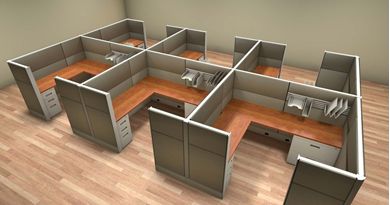 Picture of Cluster of 6 Person L Shape 6' x 7' Cubicle Desk Workstation