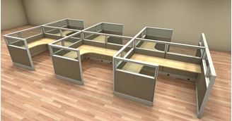 Picture of Cluster of 6 Person L Shape 6' x 8' Cubicle Desk Workstation