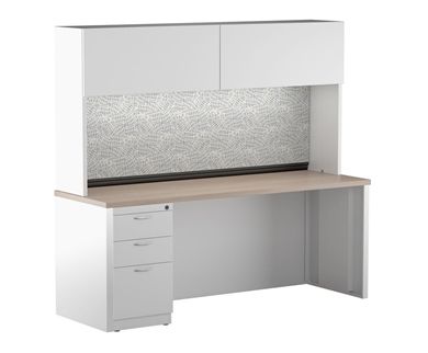 Picture of 24" x 36" Metal Desk Shell with Full Modesty with Closed Overhead Storage and Filing Pedesal