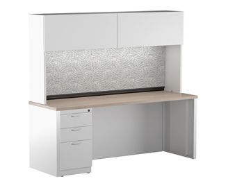 Picture of 24" x 72" Metal Desk Shell with Full Modesty with Closed Overhead Storage and Filing Pedesal