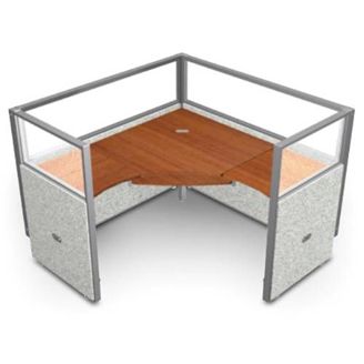 Picture of Single 60” L Shape Cubicle Desk Workstation with Glass Header.