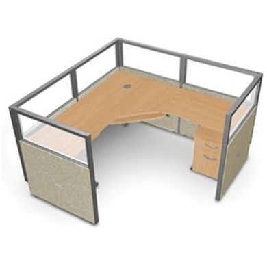 Picture of Single 72" L Shape Cubicle Desk Workstation with Glass Header.