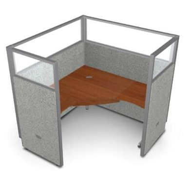 Picture of Single 60" L Shape Cubicle Desk Workstation with Glass Header.