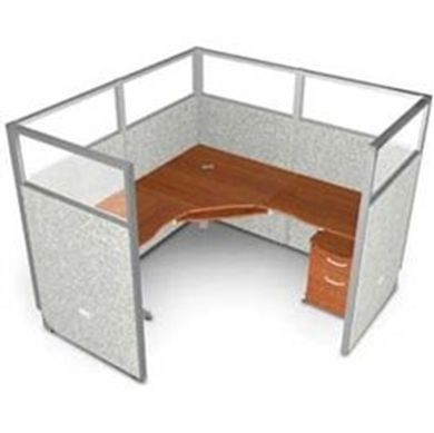 Picture of Single 72" L Shape Cubicle Desk Workstation with Glass Header.