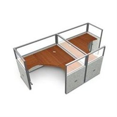 Picture of Cluster Of 2 60 " L Shape Cubicle Desk Workstation with Glass Header.