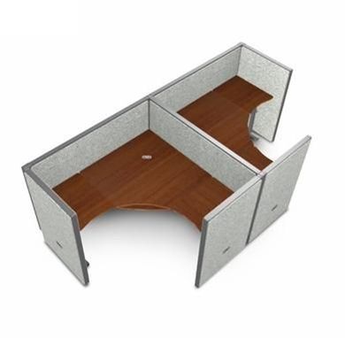 Picture of Cluster Of 2  60 " L Shape Cubicle Desk Workstation with Glass Header.