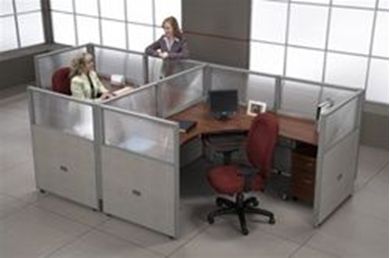 Picture of Cluster Of 2  72" L Shape Cubicle Desk Workstation with Glass Header.