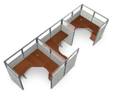 Picture of Cluster Of 3 72" L Shape Cubicle Desk Workstation with Glass Header.