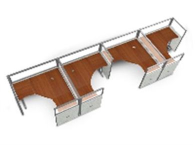 Picture of Cluster Of 4 60" L Shape Cubicle Desk Workstation with Glass Header.