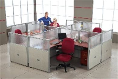 Picture of Cluster Of 4 72" L Shape Cubicle Desk Workstation with Glass Header.