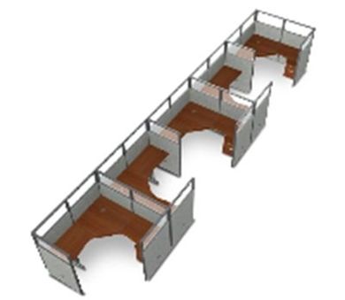 Picture of Cluster Of 5 72" L Shape Cubicle Desk Workstation with Glass Header.