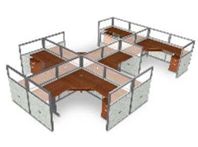 Picture of Cluster Of 6 72" L Shape Cubicle Desk Workstation with Glass Header.