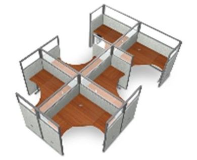 Picture of Cluster Of 6 72" L Shape Cubicle Desk Workstation with Glass Header.
