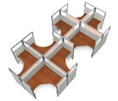 Picture of Cluster Of 8 60" L Shape Cubicle Desk Workstation with Glass Header.
