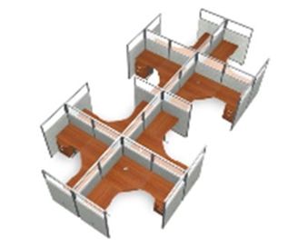Picture of Cluster Of 8 72" L Shape Cubicle Desk Workstation with Glass Header.