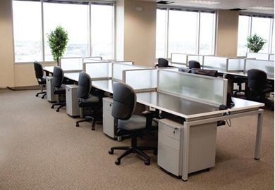 Picture of Cluster of 8 Person Bench Seating Teaming Workstation with Filing Cabinets and Power Management